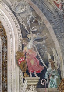 2人の天使、ストロッツィ礼拝堂の東の壁の右側からの細部、c.1457-1502 作： Filippino Lippi